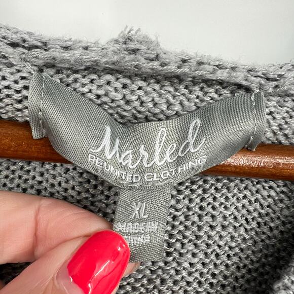 Marled Gray Heather Sweater Weather spell out Graphic Knit Hoodie Sweater XL - Picture 4 of 6